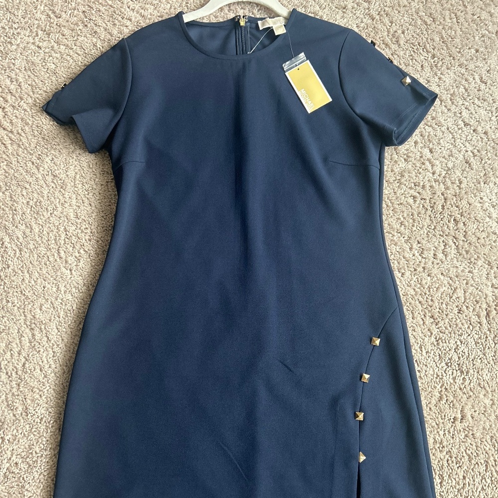 NWT Michael Kors Pyramid Button Slit Dress - Navy - Size L - Excellent Condition